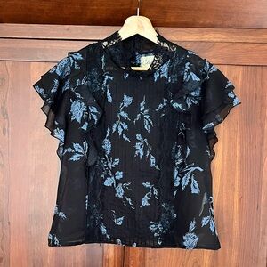 Cleobella, size medium, blue black floral blouse